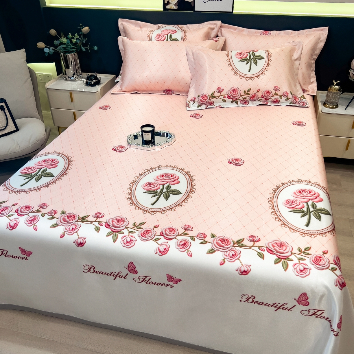 91家纺网 家纺一手货源 找家纺 梵克保罗 2026春夏新款凉感冰丝凉席床单款凉席三件套 野莓