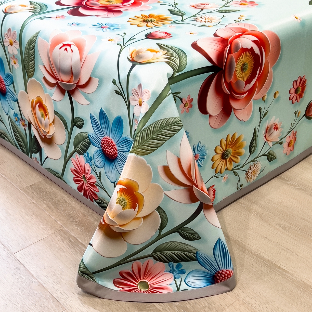 91家纺网 家纺一手货源 找家纺 梵克保罗 2026春夏新款凉感冰丝凉席床单款凉席三件套 芸白