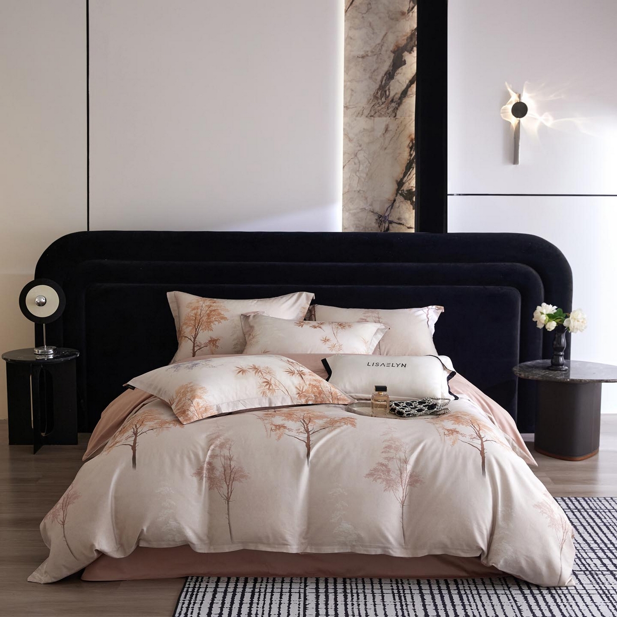 91家纺网 家纺一手货源 找家纺 帅露家纺 2026新款全棉60支长绒棉数码印花四件套 森屿咖