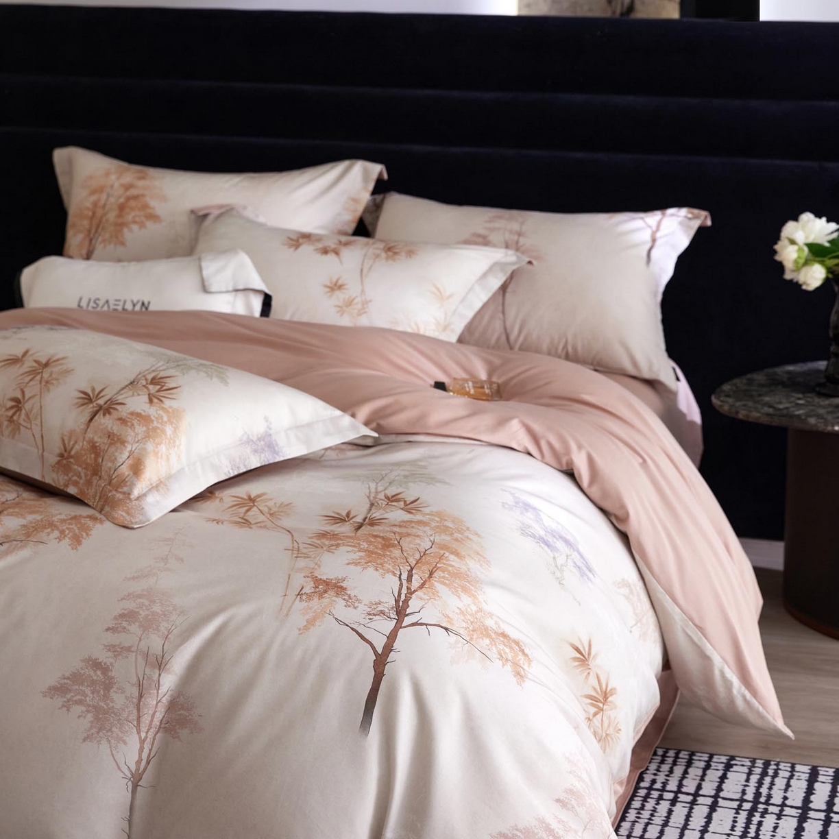 91家纺网 家纺一手货源 找家纺 帅露家纺 2026新款全棉60支长绒棉数码印花四件套 森屿咖