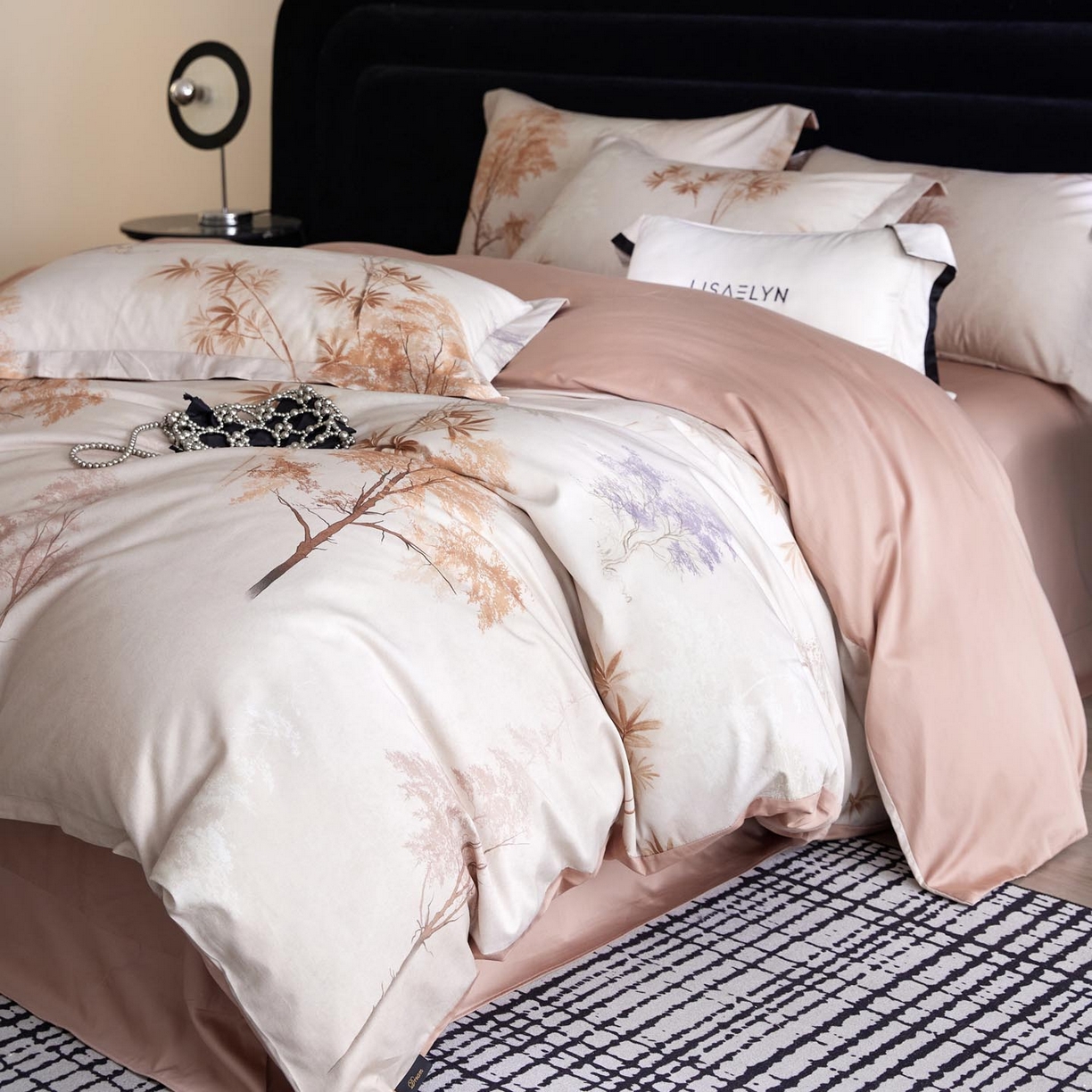 91家纺网 家纺一手货源 找家纺 帅露家纺 2026新款全棉60支长绒棉数码印花四件套 森屿咖