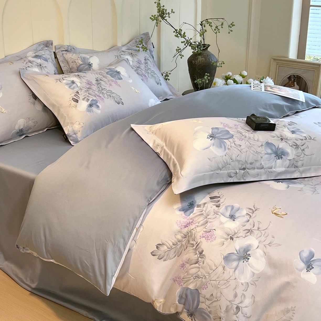 91家纺网 家纺一手货源 找家纺 帅露家纺 2026新款全棉60支长绒棉数码印花四件套 溪悦