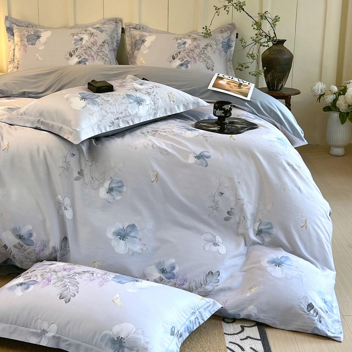 91家纺网 家纺一手货源 找家纺 帅露家纺 2026新款全棉60支长绒棉数码印花四件套 溪悦