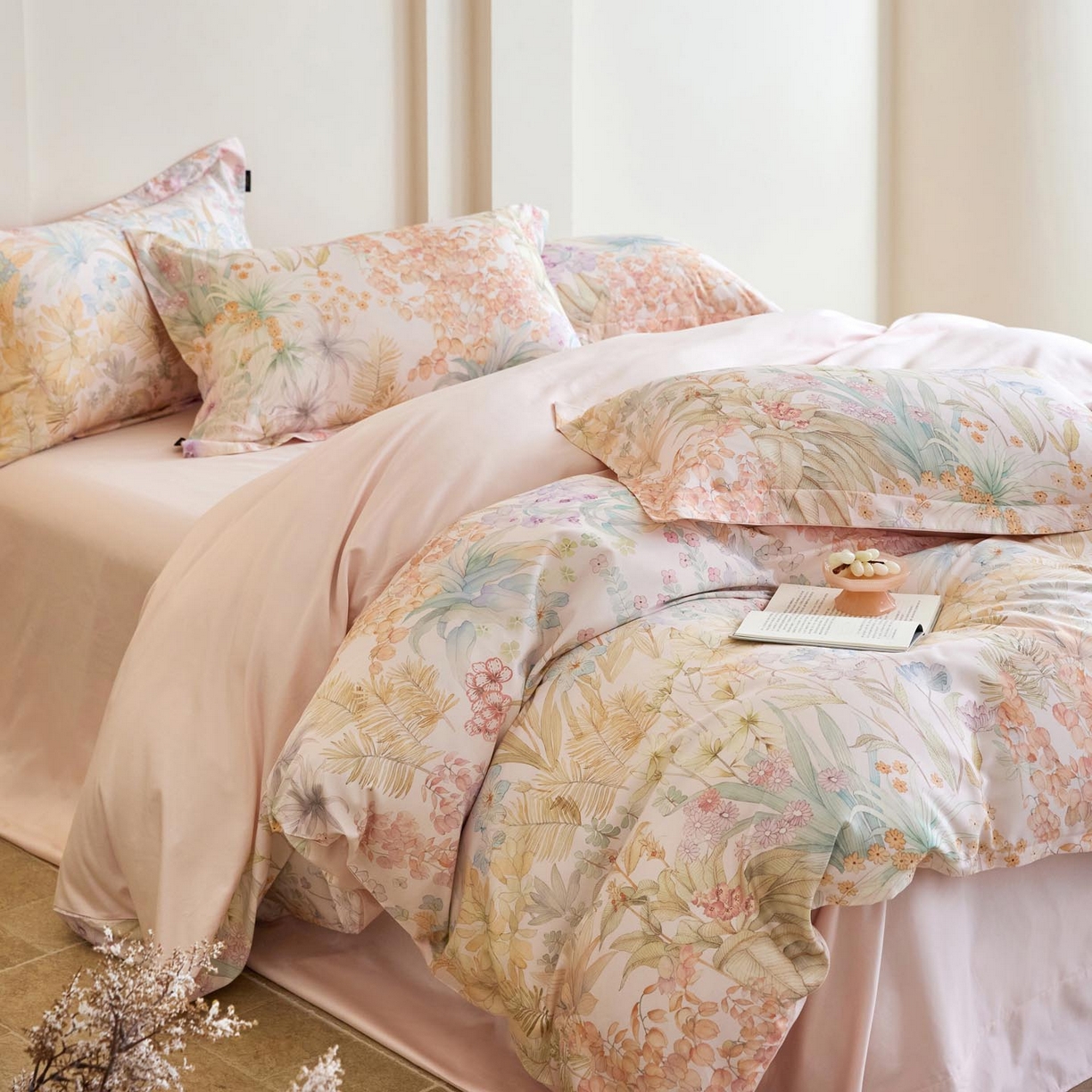 91家纺网 家纺一手货源 找家纺 帅露家纺 2026新款全棉60支长绒棉数码印花四件套 伊甸园