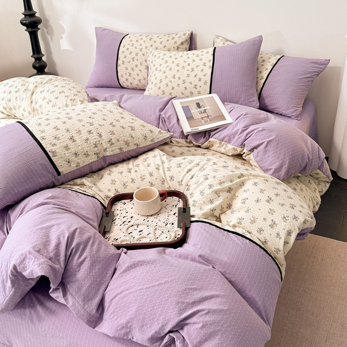 91家纺网 家纺一手货源 找家纺 （总 ）诺梵家纺 2026春夏新品高克重拼接泡芙纱泡泡皱皱纱四件套