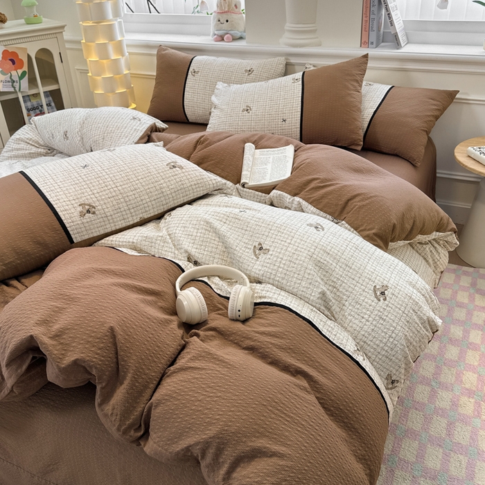 91家纺网 家纺一手货源 找家纺 （总 ）诺梵家纺 2026春夏新品高克重拼接泡芙纱泡泡皱皱纱四件套