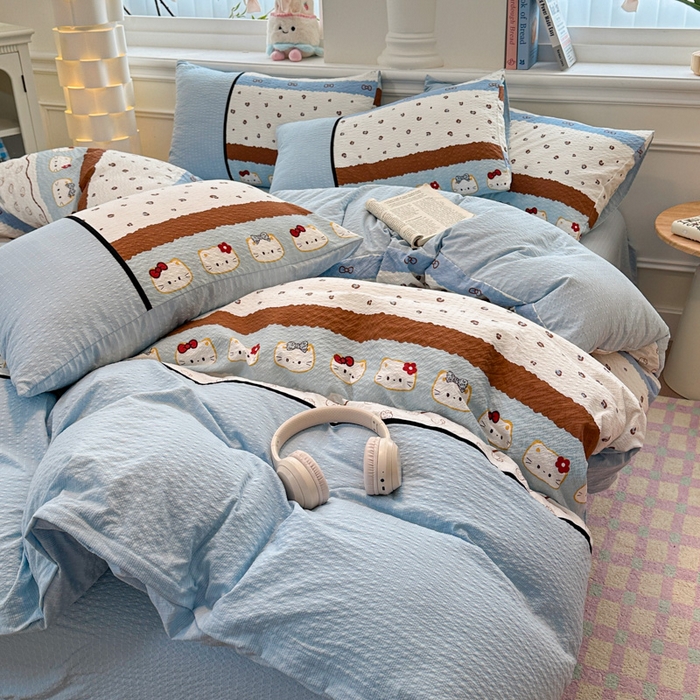 91家纺网 家纺一手货源 找家纺 （总 ）诺梵家纺 2026春夏新品高克重拼接泡芙纱泡泡皱皱纱四件套