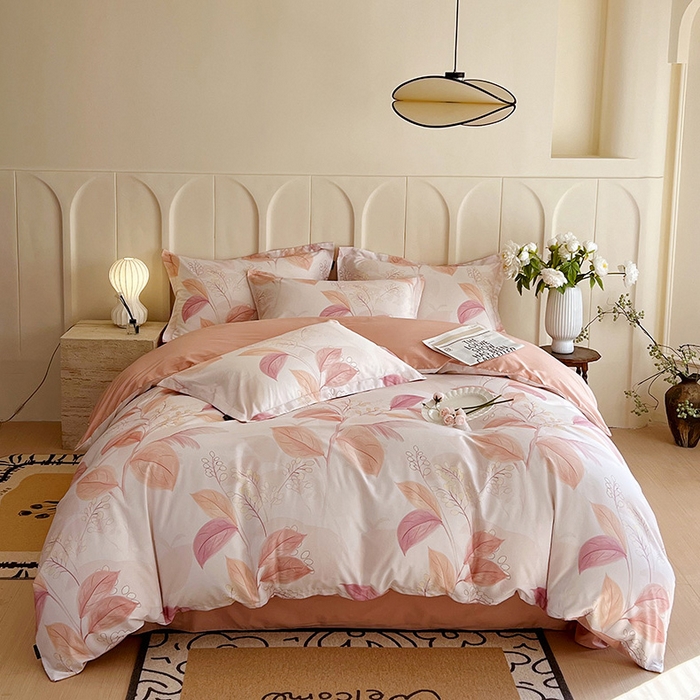 帅露家纺 2026新款全棉60支长绒棉数码印花四件套 悦妍-粉