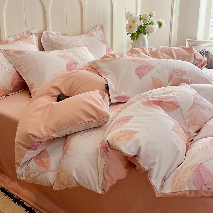 91家纺网 家纺一手货源 找家纺 帅露家纺 2026新款全棉60支长绒棉数码印花四件套 悦妍-粉