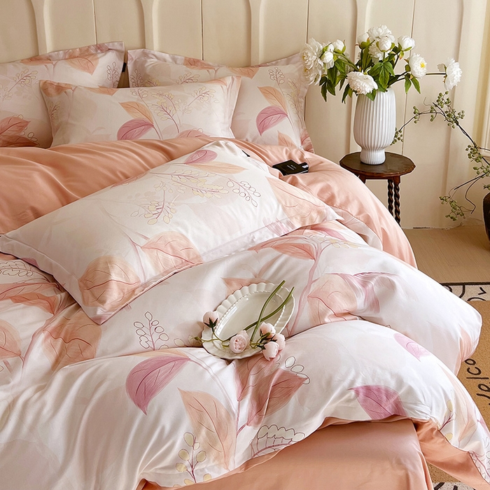 91家纺网 家纺一手货源 找家纺 帅露家纺 2026新款全棉60支长绒棉数码印花四件套 悦妍-粉