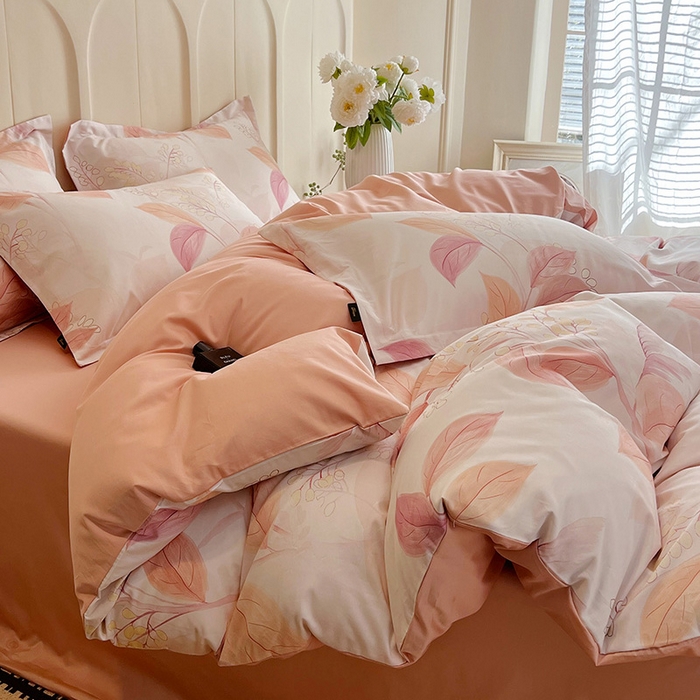 91家纺网 家纺一手货源 找家纺 帅露家纺 2026新款全棉60支长绒棉数码印花四件套 悦妍-粉