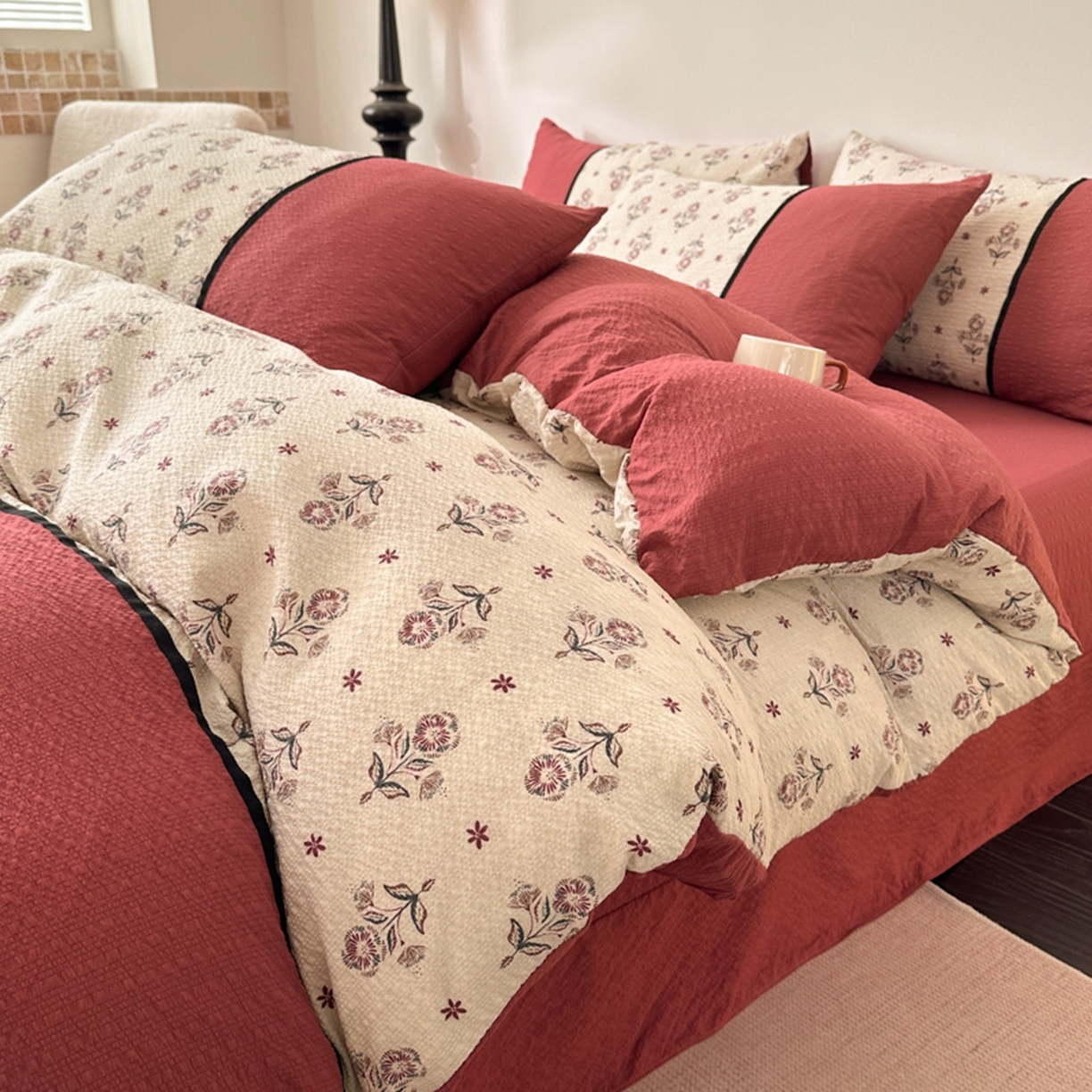 91家纺网 家纺一手货源 找家纺 （总 ）诺梵家纺 2026春夏新品高克重拼接泡芙纱泡泡皱皱纱四件套