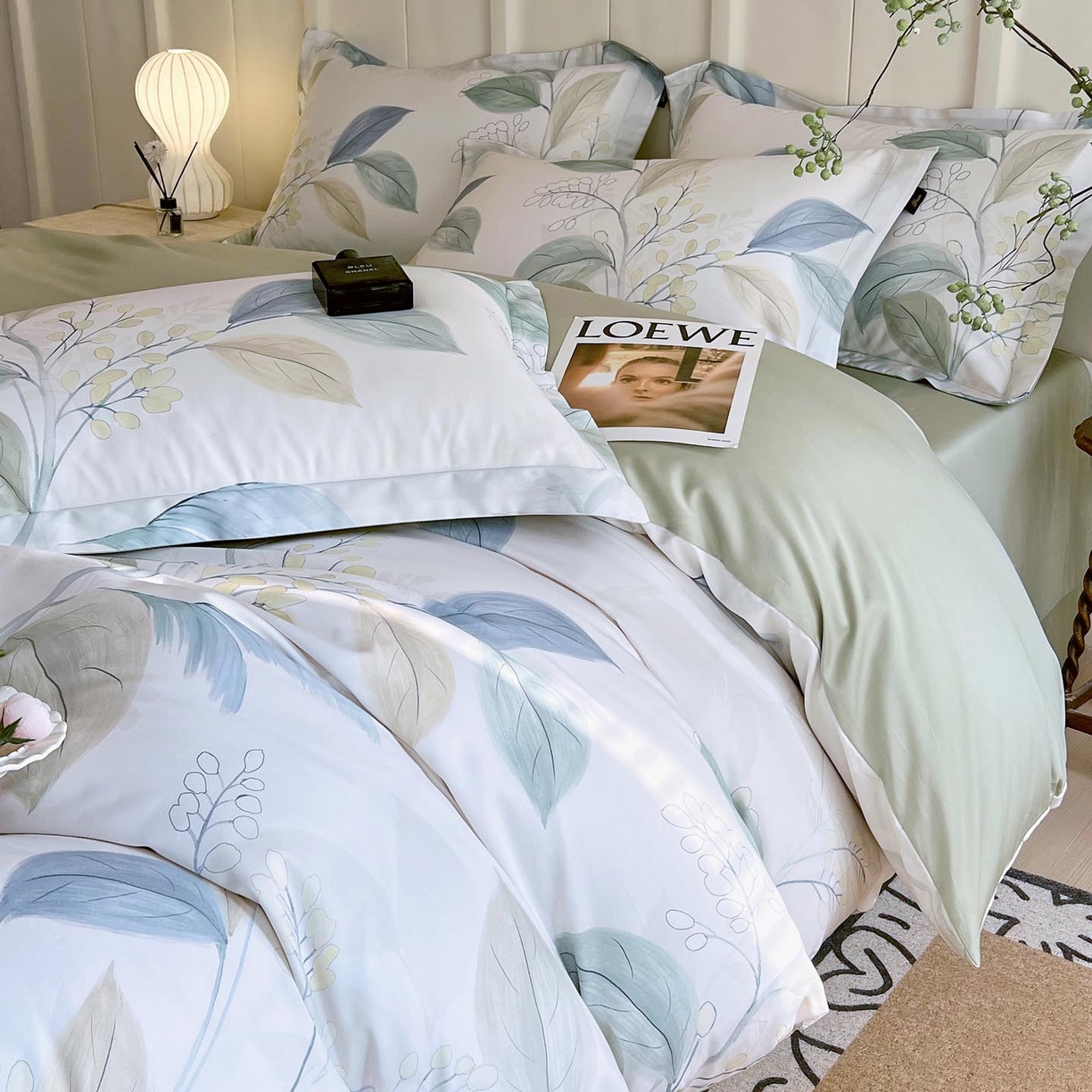 91家纺网 家纺一手货源 找家纺 帅露家纺 2026新款全棉60支长绒棉数码印花四件套 悦妍绿