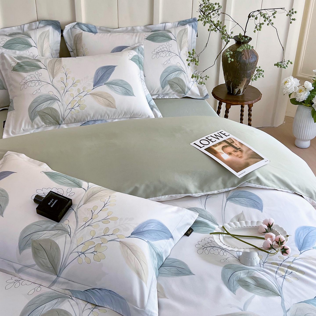 91家纺网 家纺一手货源 找家纺 帅露家纺 2026新款全棉60支长绒棉数码印花四件套 悦妍绿