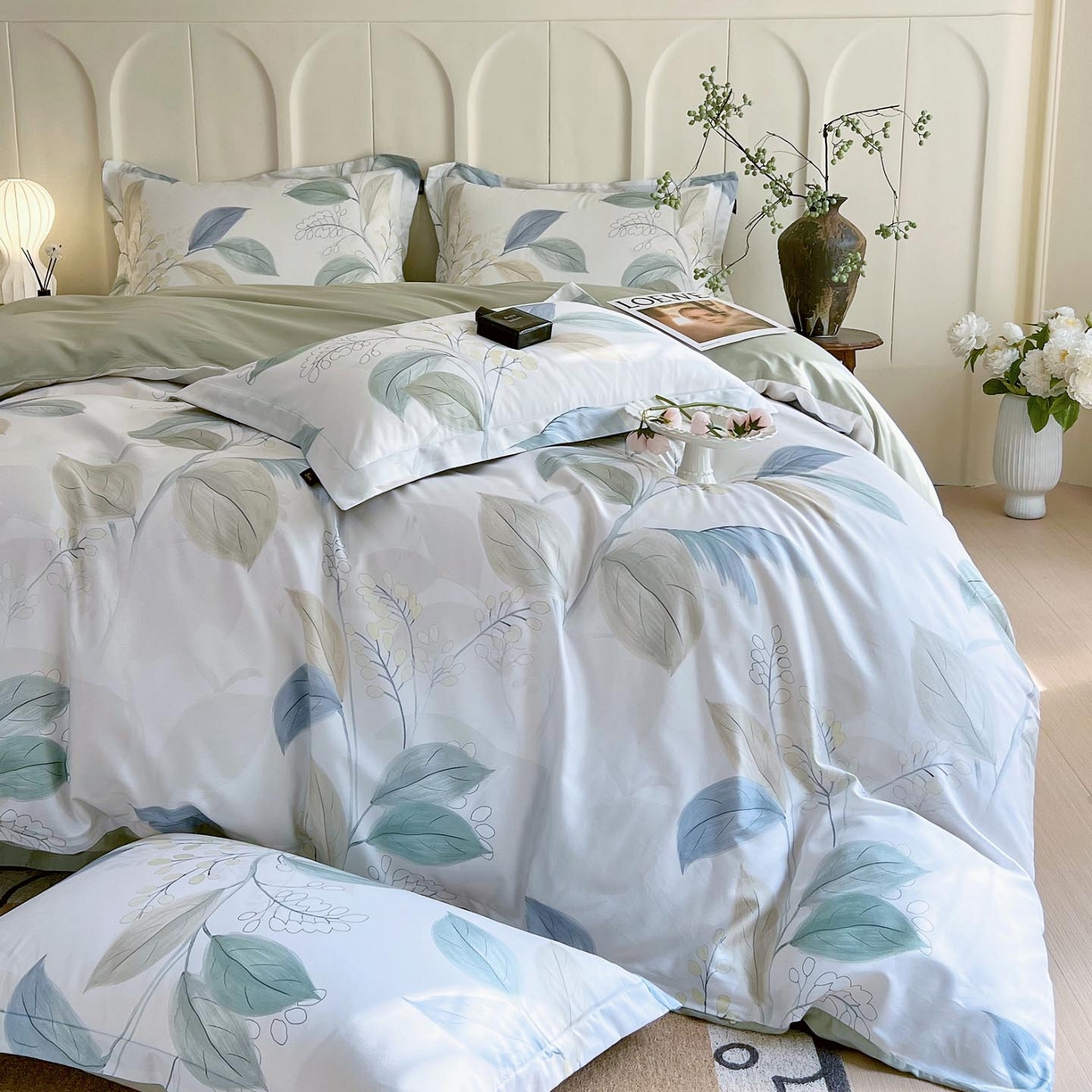 91家纺网 家纺一手货源 找家纺 帅露家纺 2026新款全棉60支长绒棉数码印花四件套 悦妍绿