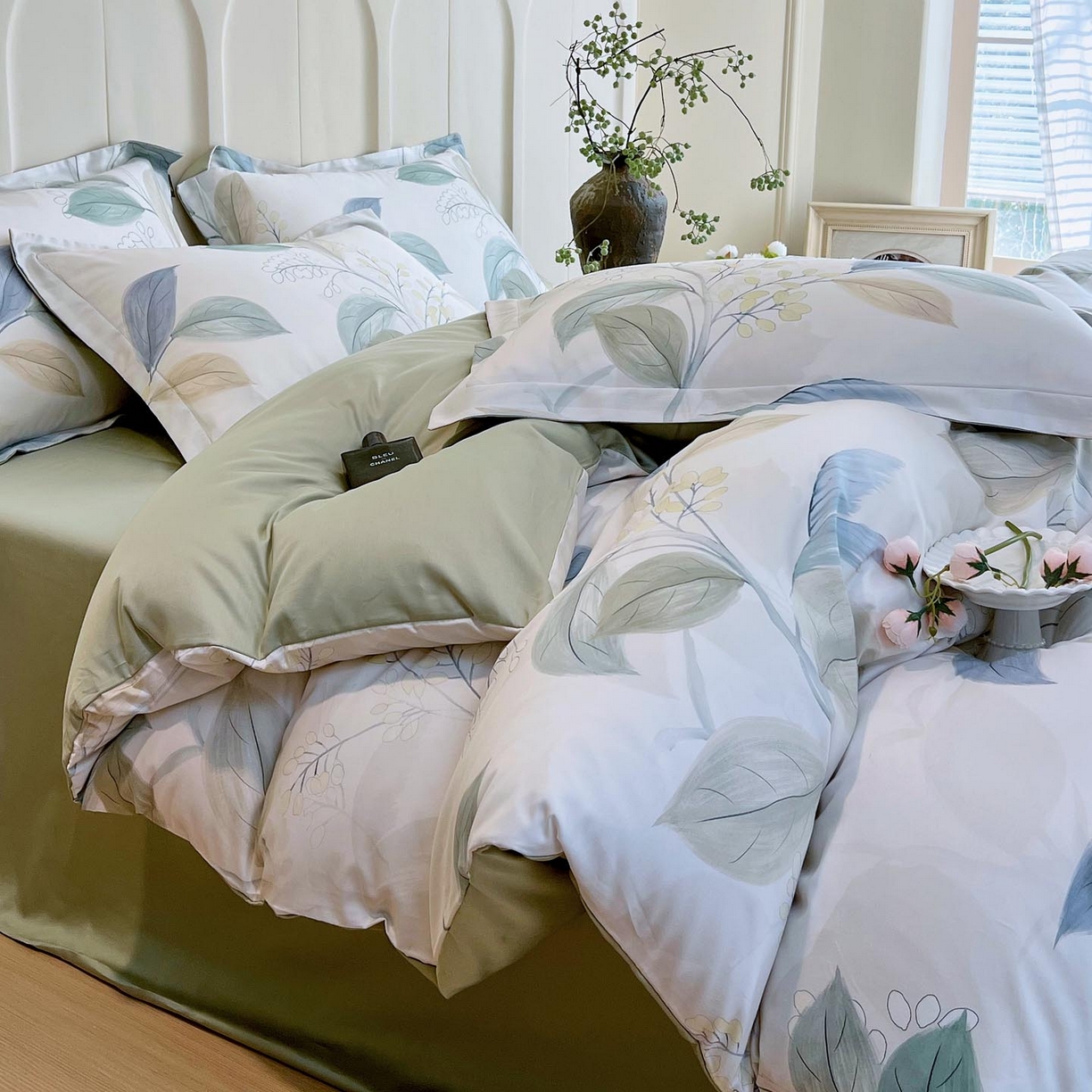 91家纺网 家纺一手货源 找家纺 帅露家纺 2026新款全棉60支长绒棉数码印花四件套 悦妍绿