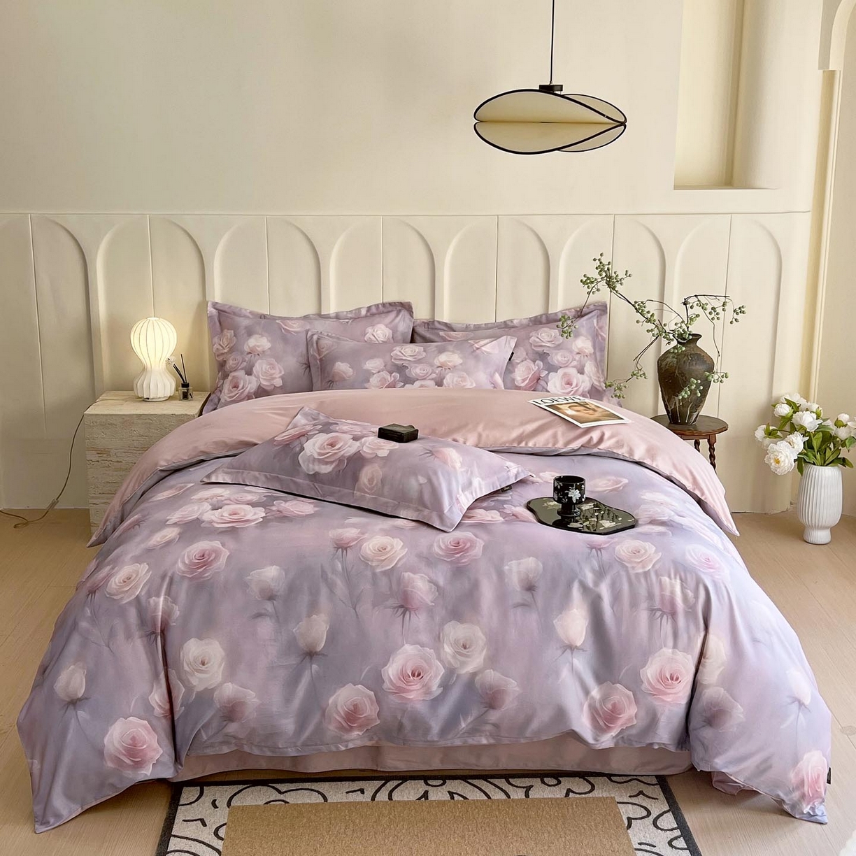 帅露家纺 2026新款全棉60支长绒棉数码印花四件套 韵彩 紫