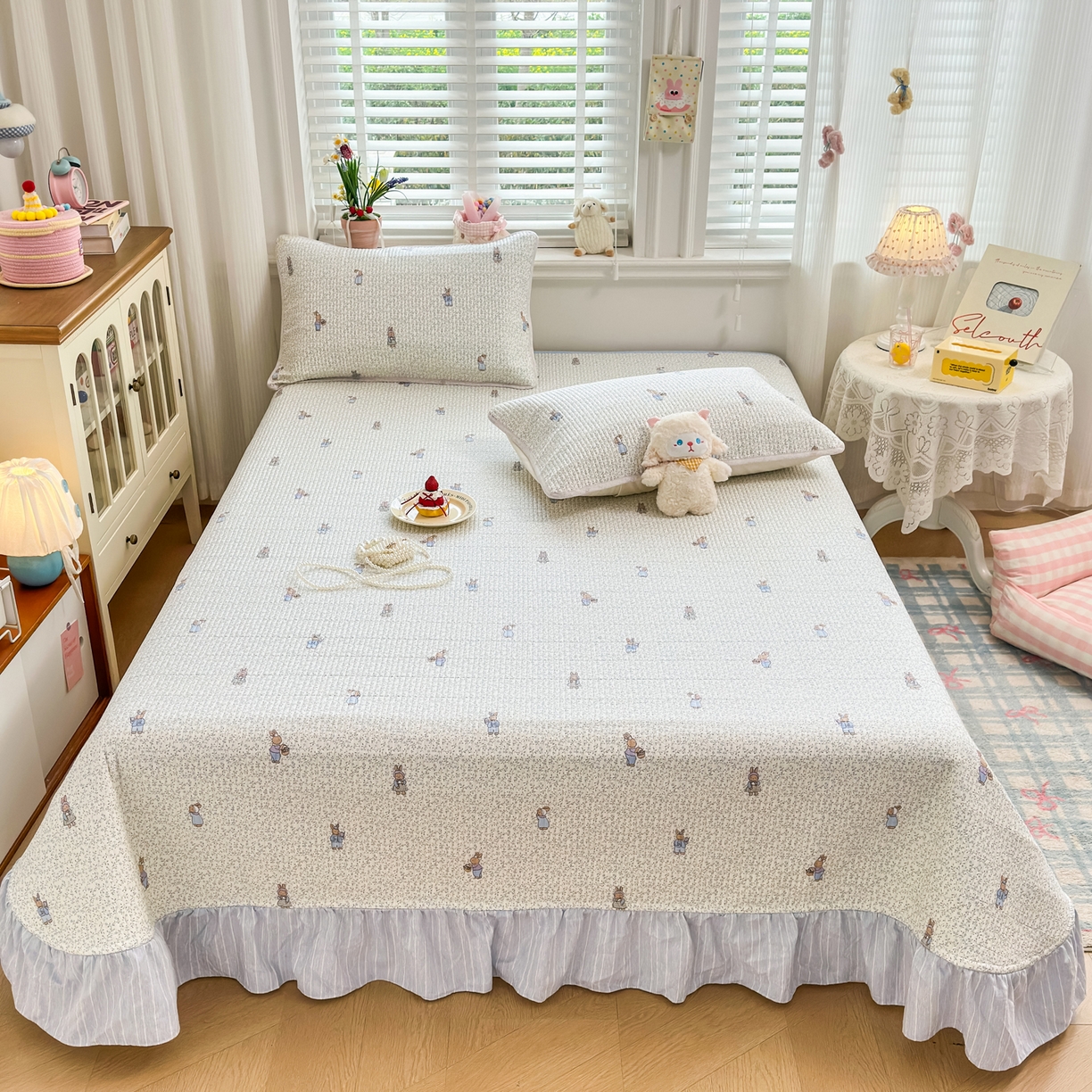 91家纺网 家纺一手货源 找家纺 （总）欣宜家纺 2026新款法式大花边全棉夹棉床盖加厚床单炕垫