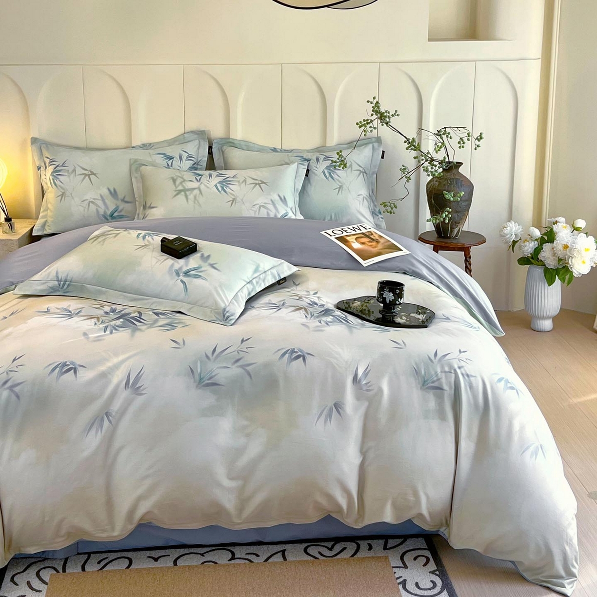 91家纺网 家纺一手货源 找家纺 帅露家纺 2026新款全棉60支长绒棉数码印花四件套 竹野诗叶