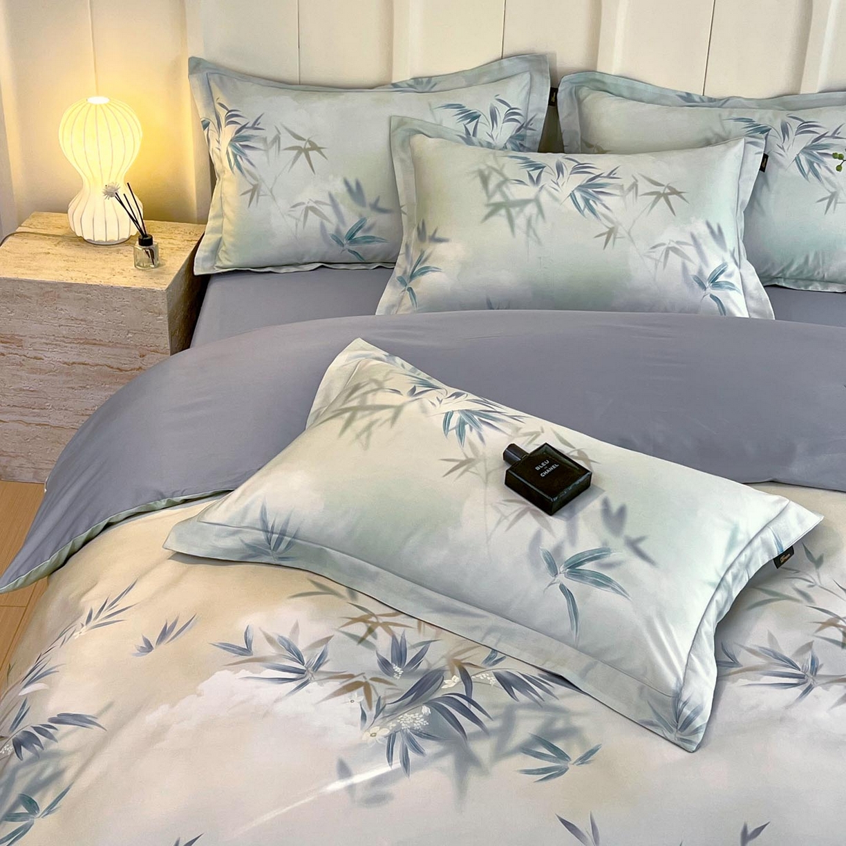 91家纺网 家纺一手货源 找家纺 帅露家纺 2026新款全棉60支长绒棉数码印花四件套 竹野诗叶