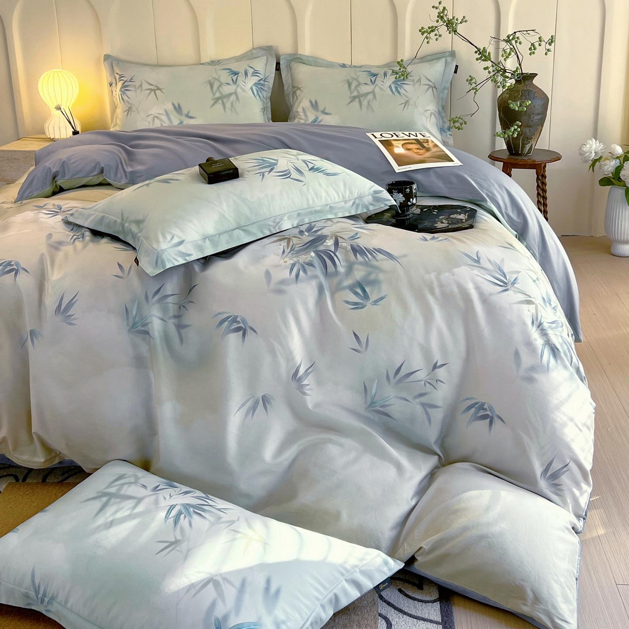 91家纺网 家纺一手货源 找家纺 帅露家纺 2026新款全棉60支长绒棉数码印花四件套 竹野诗叶