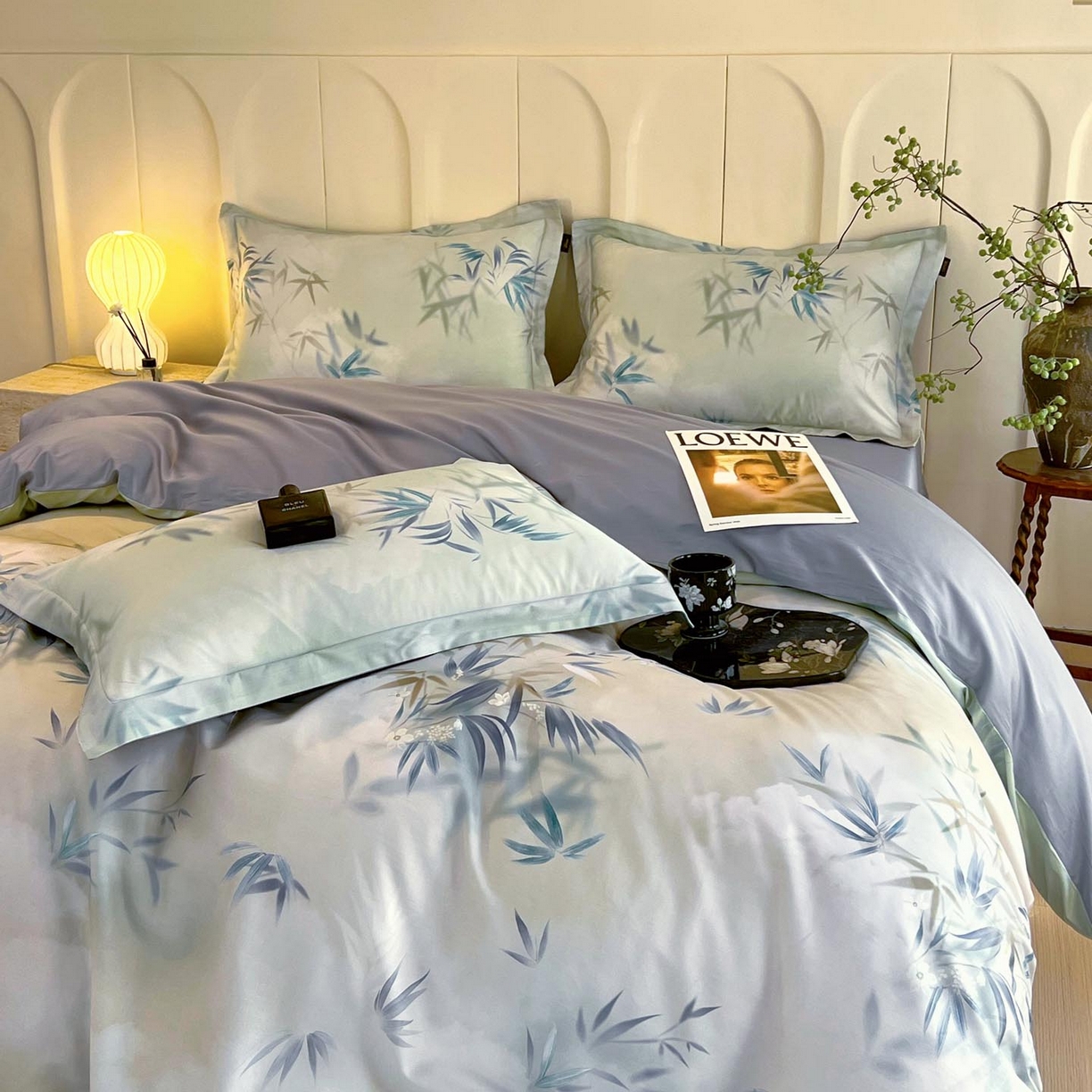 91家纺网 家纺一手货源 找家纺 帅露家纺 2026新款全棉60支长绒棉数码印花四件套 竹野诗叶