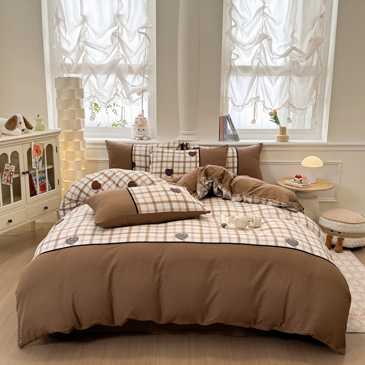 91家纺网 家纺一手货源 找家纺 诺梵家纺 2026春夏新品高克重拼接泡芙纱泡泡皱皱纱四件套 豹心日记