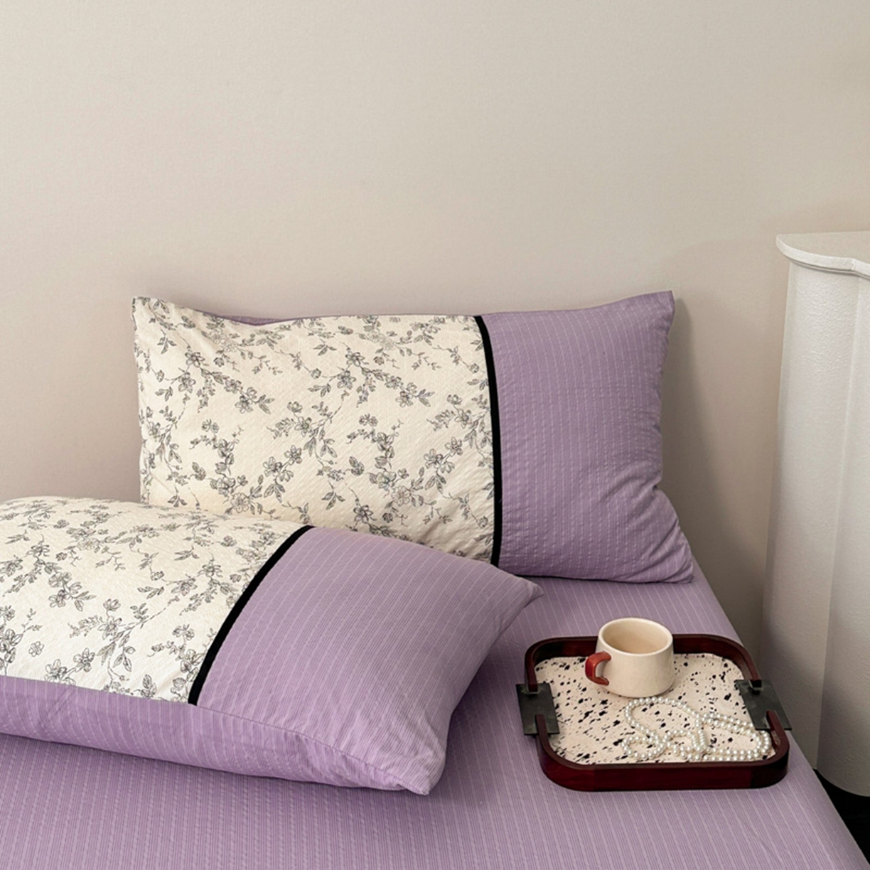 91家纺网 家纺一手货源 找家纺 诺梵家纺 2026春夏新品高克重拼接泡芙纱泡泡皱皱纱四件套 贝丽丝