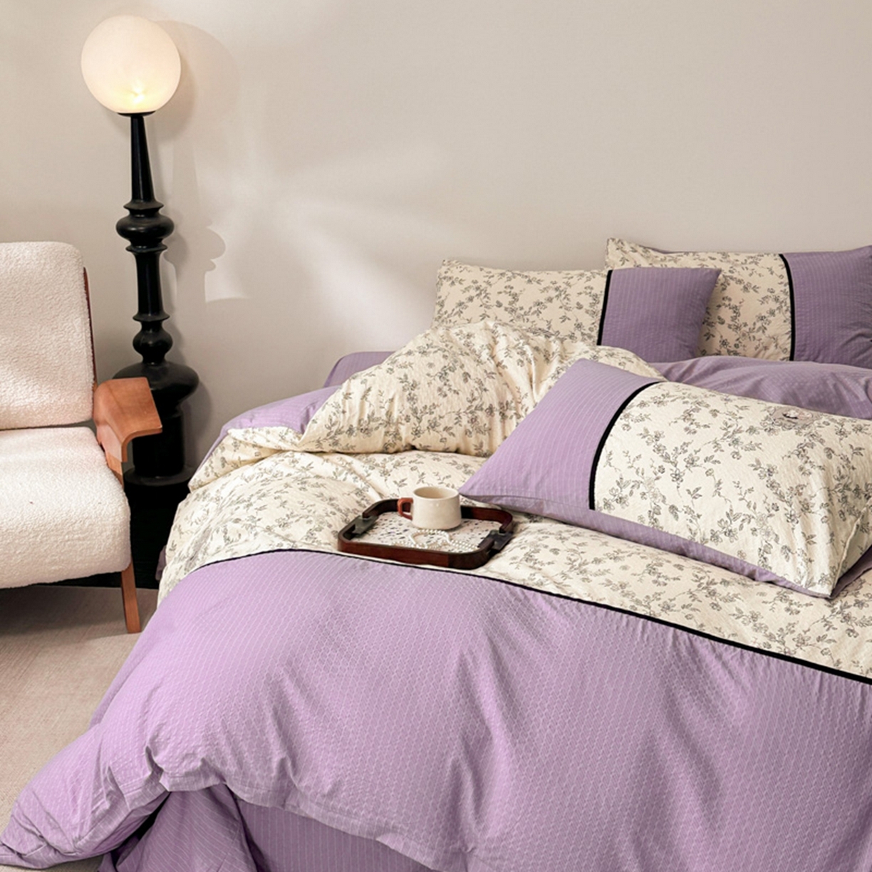 91家纺网 家纺一手货源 找家纺 诺梵家纺 2026春夏新品高克重拼接泡芙纱泡泡皱皱纱四件套 贝丽丝