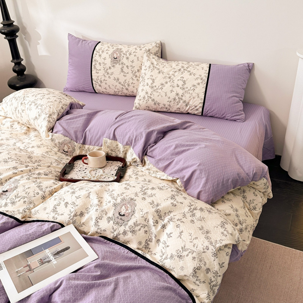 91家纺网 家纺一手货源 找家纺 诺梵家纺 2026春夏新品高克重拼接泡芙纱泡泡皱皱纱四件套 贝丽丝