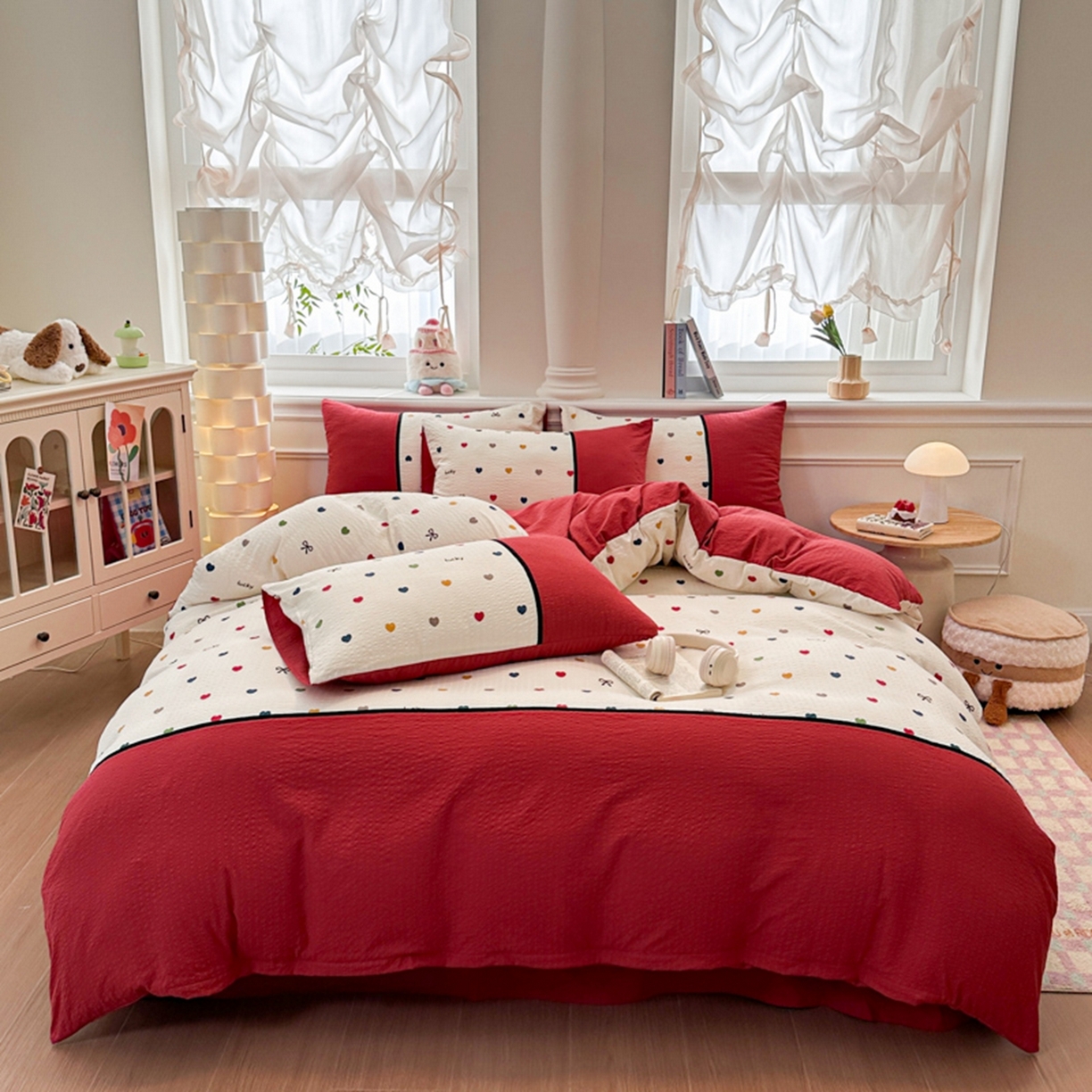 91家纺网 家纺一手货源 找家纺 诺梵家纺 2026春夏新品高克重拼接泡芙纱泡泡皱皱纱四件套 悸动