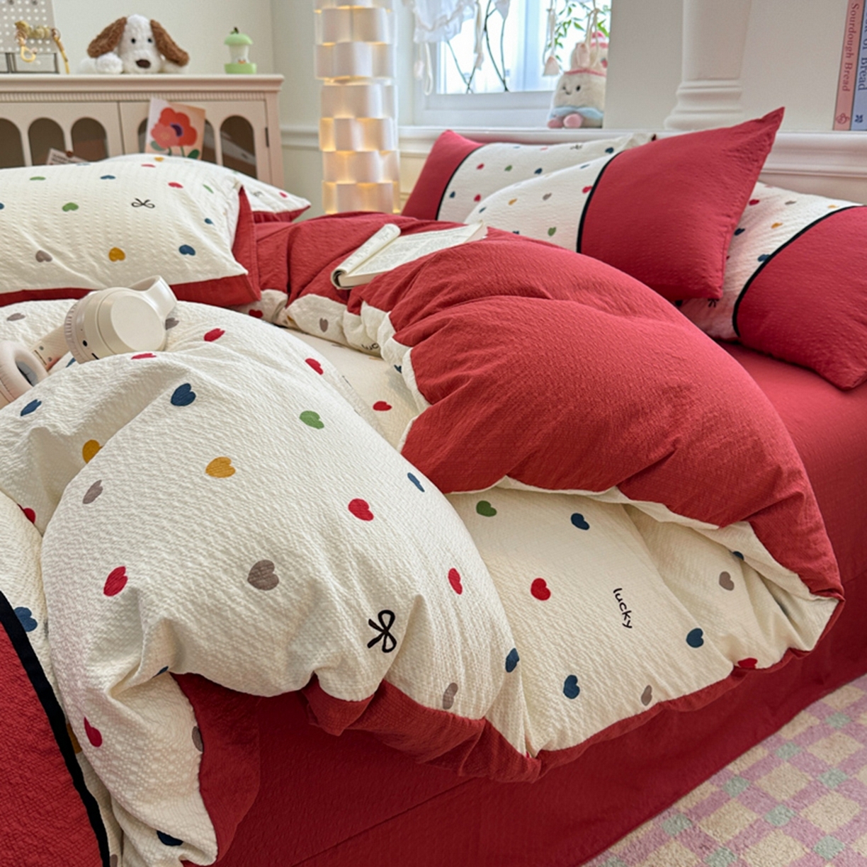 91家纺网 家纺一手货源 找家纺 诺梵家纺 2026春夏新品高克重拼接泡芙纱泡泡皱皱纱四件套 悸动