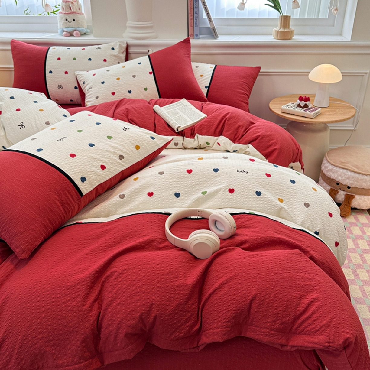 91家纺网 家纺一手货源 找家纺 诺梵家纺 2026春夏新品高克重拼接泡芙纱泡泡皱皱纱四件套 悸动