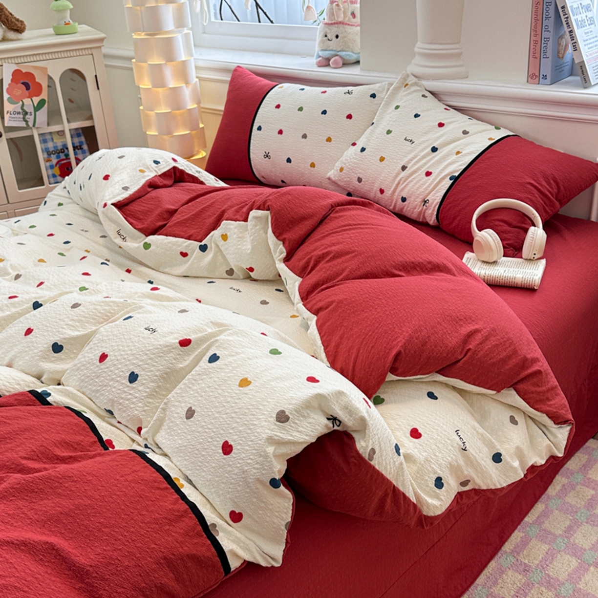 91家纺网 家纺一手货源 找家纺 诺梵家纺 2026春夏新品高克重拼接泡芙纱泡泡皱皱纱四件套 悸动