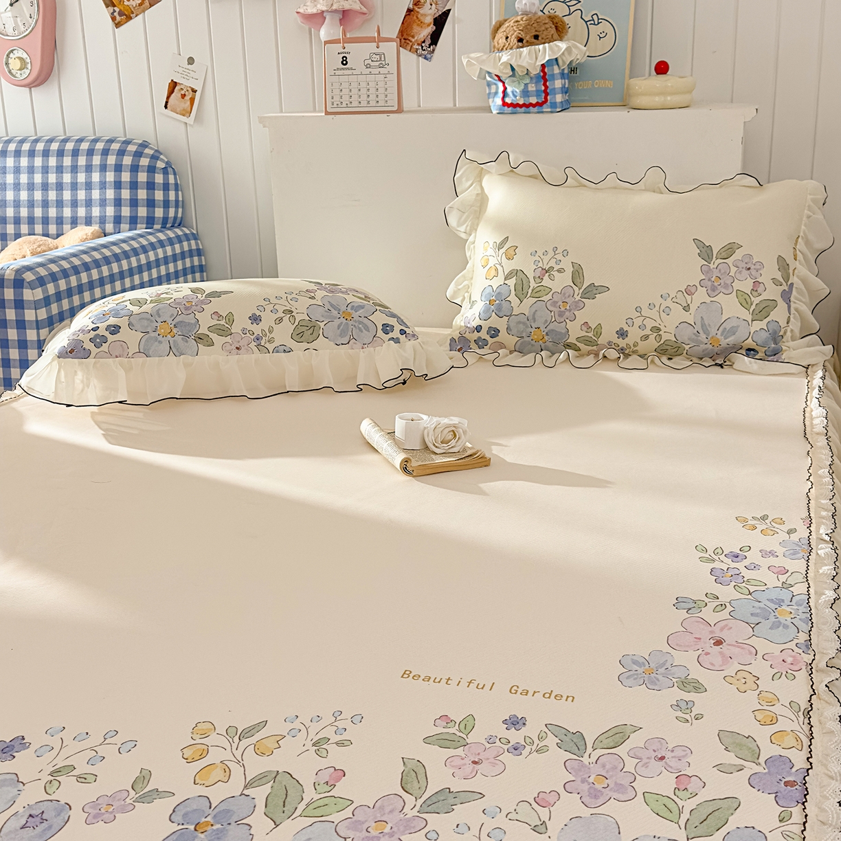 91家纺网 家纺一手货源 找家纺 川悦生活 2026新款凉豆豆凉感冰丝床裙三件套 莫奈花园