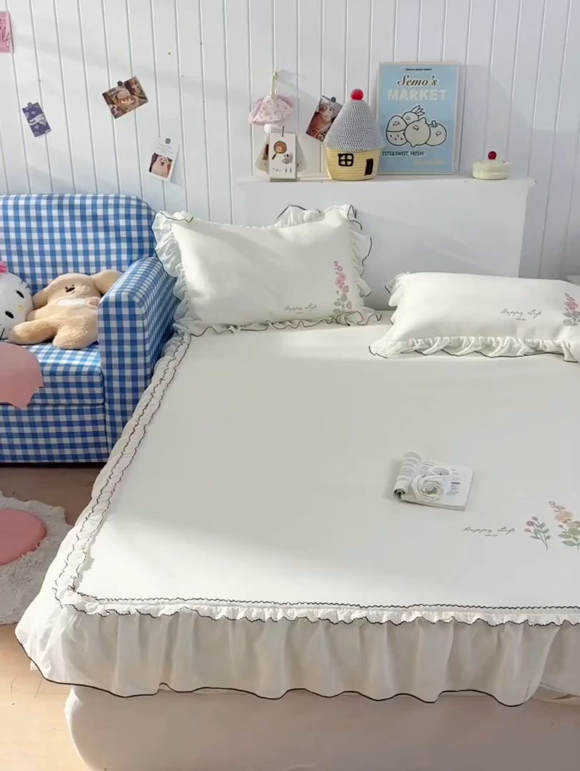 91家纺网 家纺一手货源 找家纺 川悦生活 2026新款凉豆豆凉感冰丝床裙三件套 花间小叙