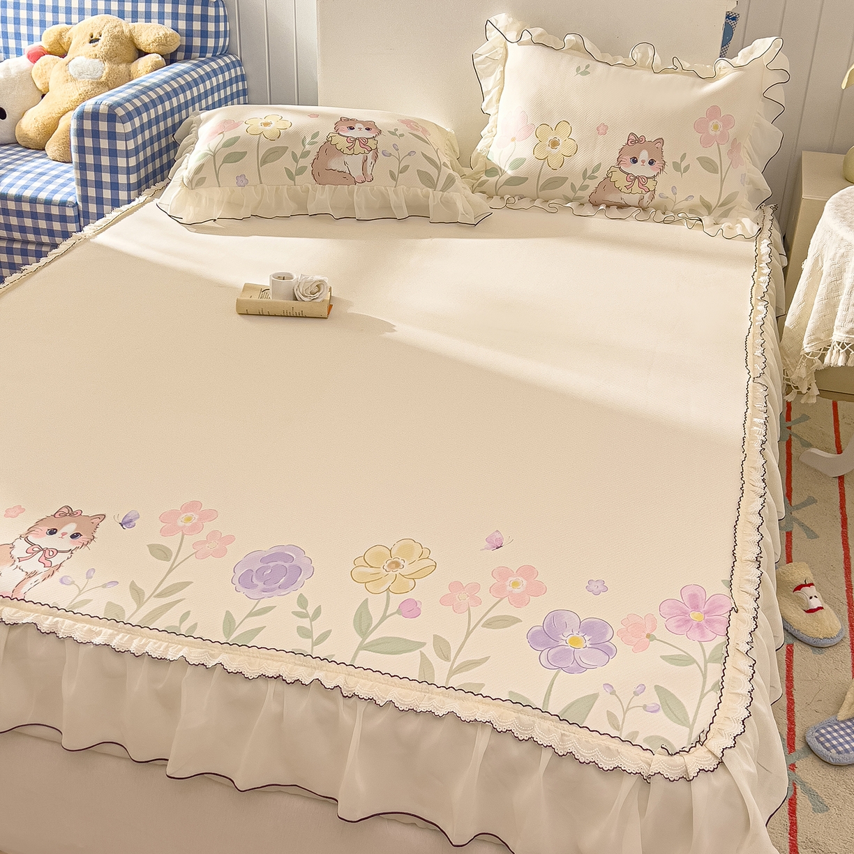 川悦生活 2026新款凉豆豆凉感冰丝床裙三件套 软芙花眠