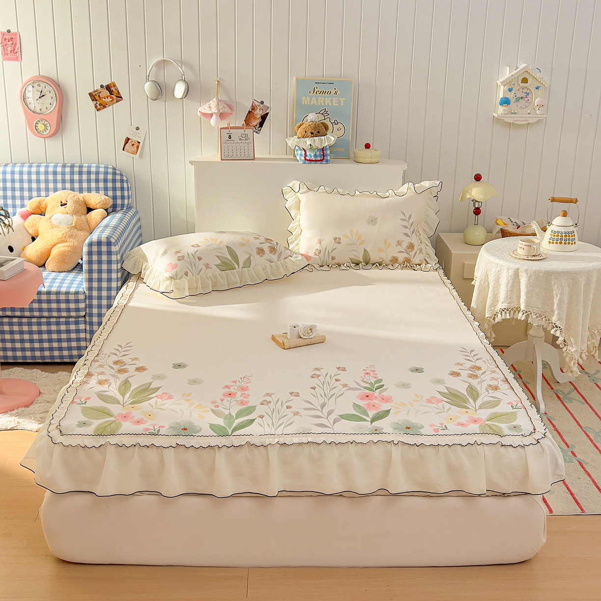 91家纺网 家纺一手货源 找家纺 川悦生活 2026新款凉豆豆凉感冰丝床裙三件套 水悦