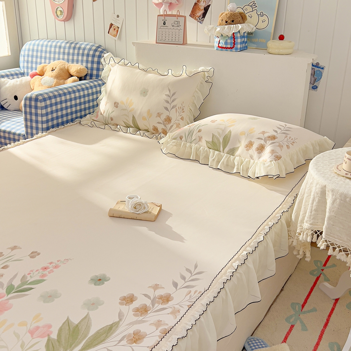 91家纺网 家纺一手货源 找家纺 川悦生活 2026新款凉豆豆凉感冰丝床裙三件套 水悦