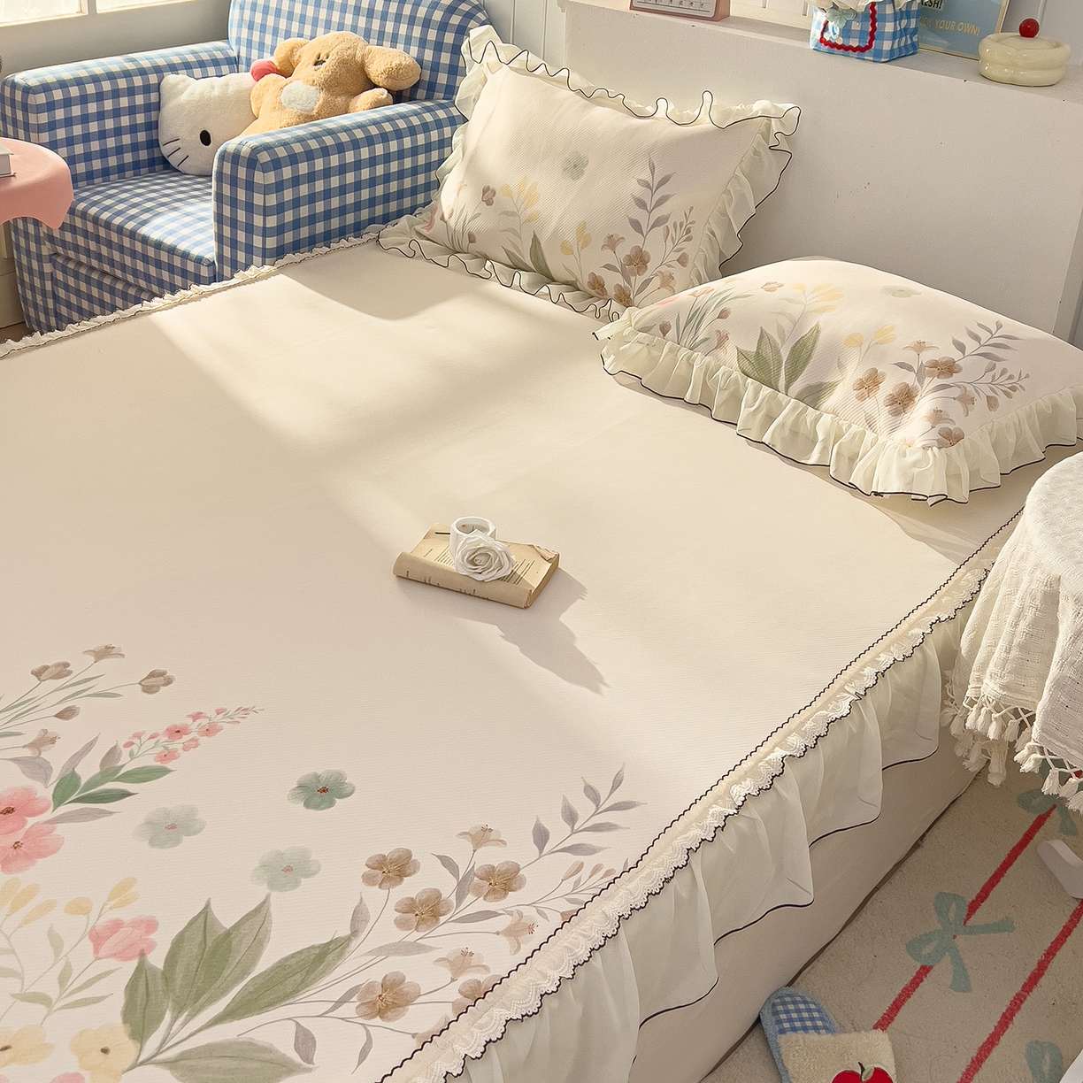 91家纺网 家纺一手货源 找家纺 川悦生活 2026新款凉豆豆凉感冰丝床裙三件套 水悦