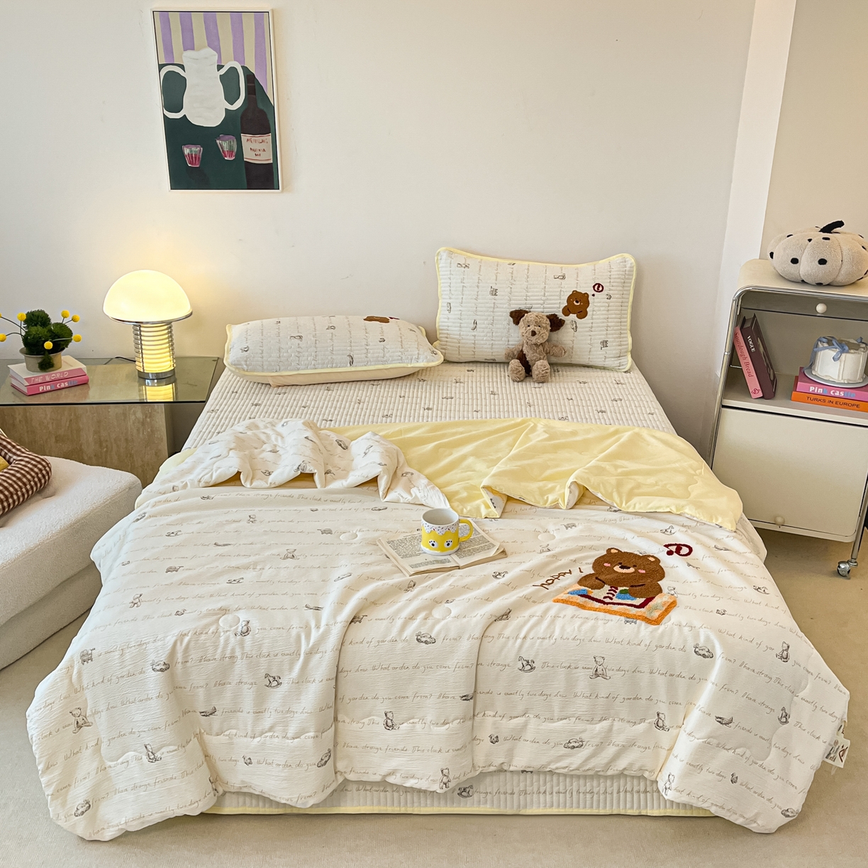 91家纺网 家纺一手货源 找家纺 云玲时尚 2026新款A类云感双层纱7A抗菌夏被四件套系列 绘本小熊