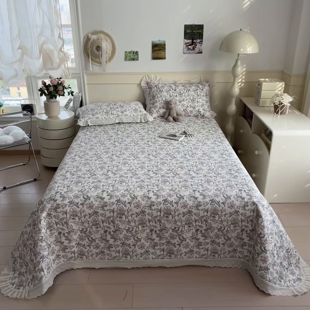 91家纺网 家纺一手货源 找家纺 慕木家纺 2026新款A类印花慕丝棉花边款床盖夏被系列(抽空压缩可供跨境)提供买家秀 锦芙+驼