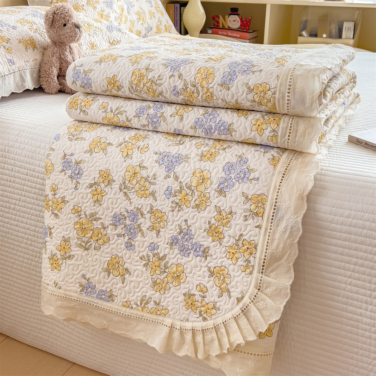 慕木家纺 2026新款A类印花慕丝棉花边款床盖夏被系列(抽空压缩可供跨境)提供买家秀 金兰+黄