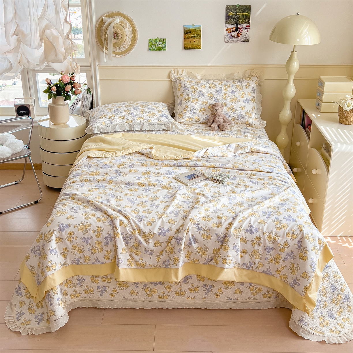 91家纺网 家纺一手货源 找家纺 慕木家纺 2026新款A类印花慕丝棉花边款床盖夏被系列(抽空压缩可供跨境)提供买家秀 金兰+黄