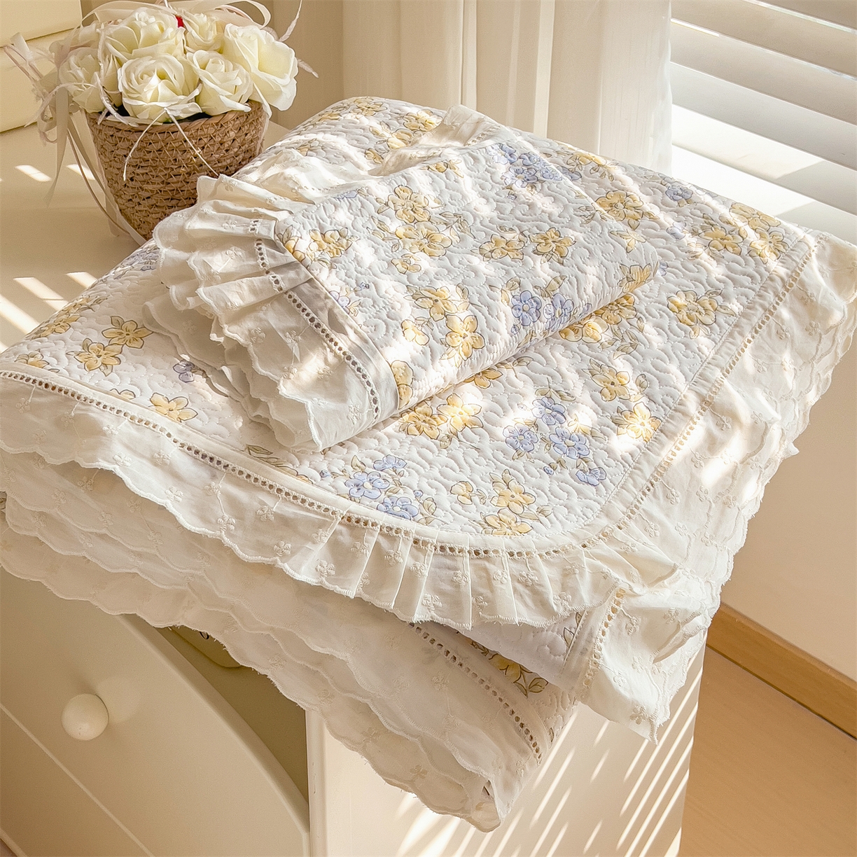 91家纺网 家纺一手货源 找家纺 慕木家纺 2026新款A类印花慕丝棉花边款床盖夏被系列(抽空压缩可供跨境)提供买家秀 金兰+黄