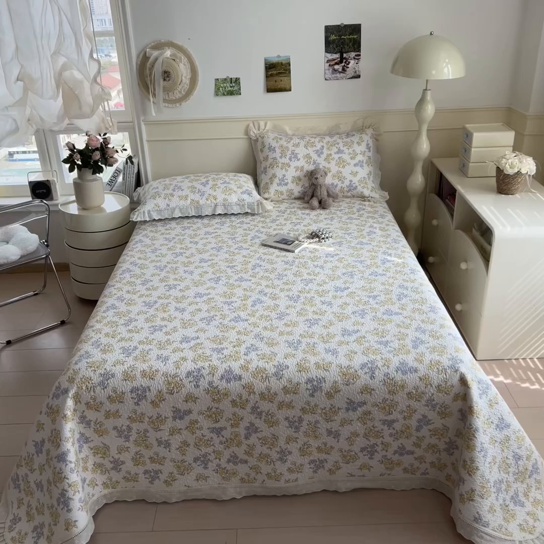 91家纺网 家纺一手货源 找家纺 慕木家纺 2026新款A类印花慕丝棉花边款床盖夏被系列(抽空压缩可供跨境)提供买家秀 金兰+黄