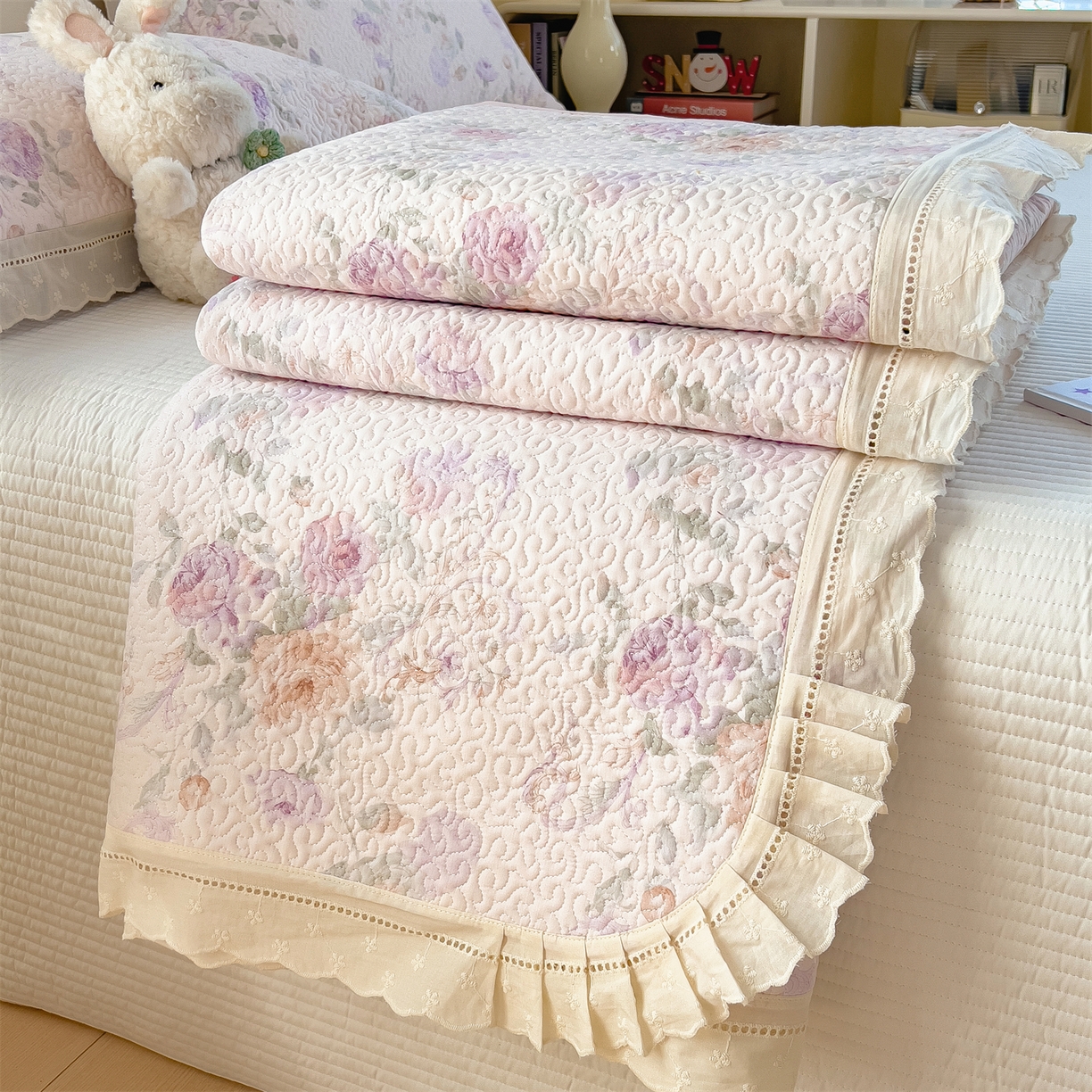 慕木家纺 2026新款A类印花慕丝棉花边款床盖夏被系列(抽空压缩可供跨境)提供买家秀 凡尔赛+粉