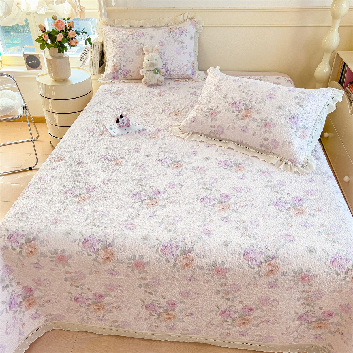 91家纺网 家纺一手货源 找家纺 慕木家纺 2026新款A类印花慕丝棉花边款床盖夏被系列(抽空压缩可供跨境)提供买家秀 凡尔赛+粉