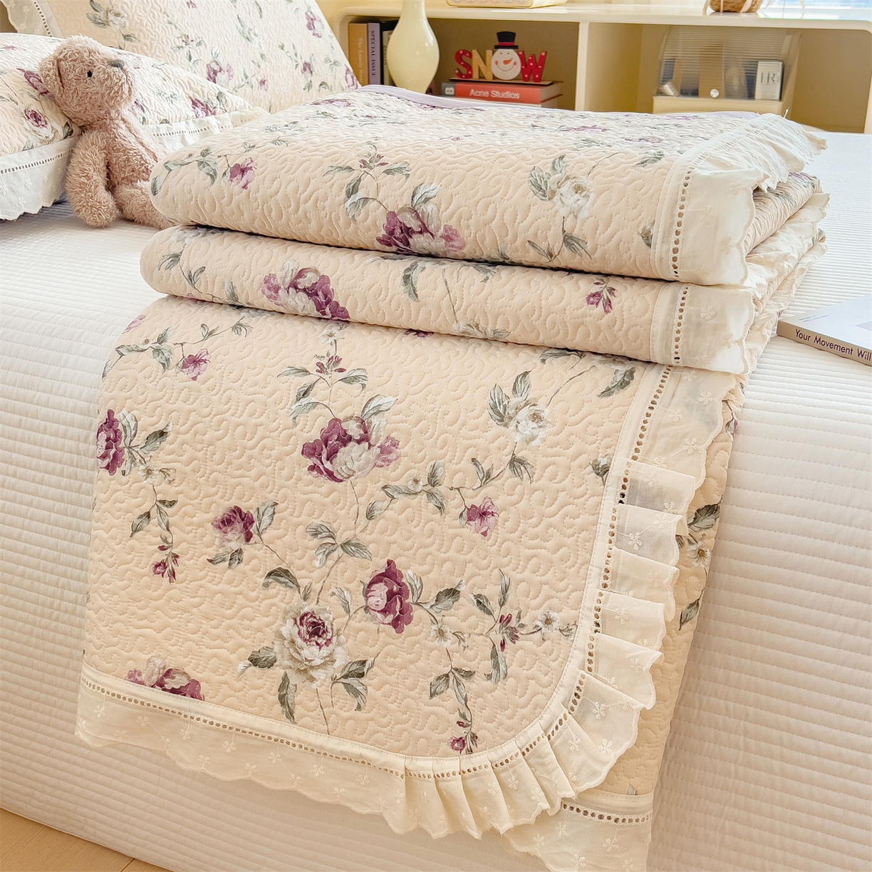 慕木家纺 2026新款A类印花慕丝棉花边款床盖夏被系列(抽空压缩可供跨境)提供买家秀 洛雅+黛紫