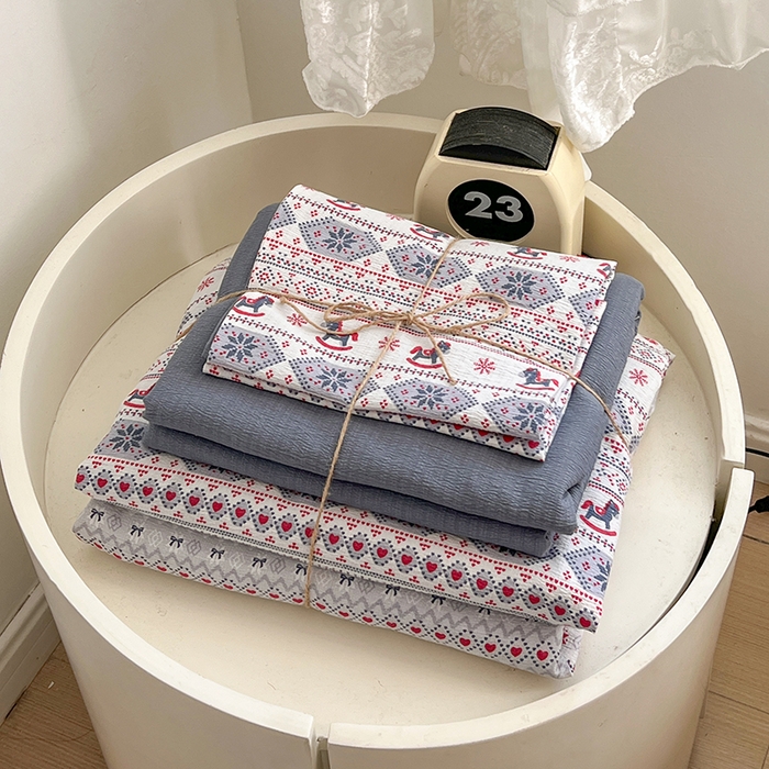 91家纺网 家纺一手货源 找家纺 （总）朵朵家纺 2026新款高级感轻奢复古美拉德色系双层纱泡芙棉床品四件套加厚水洗双层纱软